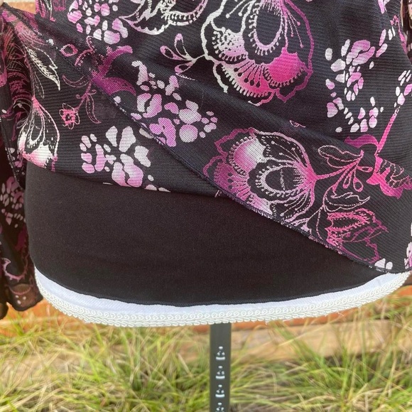Y2K Wrapper Micro Mesh Fairy Black Pink Flower Long Sleeve Top - Picture 4 of 8